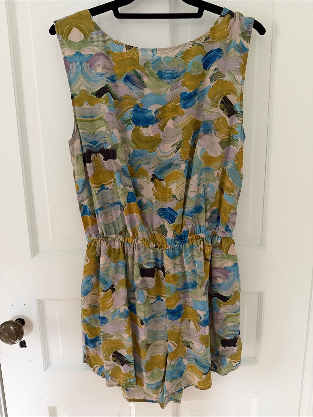 Madewell Painterly Brushstroke Romper in Mustard, Blue, Pink